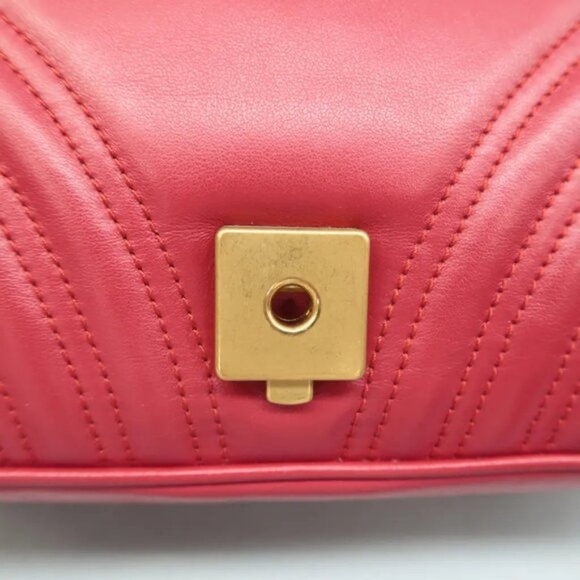 100% Authentic GUCCI GG Marmont Flap Red Leather Shoulder Bag 948-6824 - Picture 9 of 11
